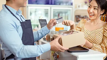 Picking up food in restaurant at payment counter